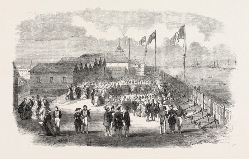BAND OF THE 3RD FRENCH REGIMENT PLAYING IN H.M. NAVAL YARD, AT DEAL, UK