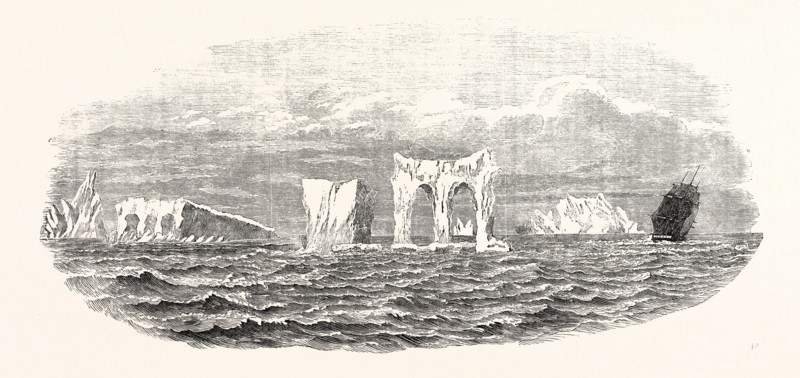 PASSAGE OF THE SHIP MEDWAY THROUGH ICEBERGS, ON HER HOMEWARD VOYAGE FROM MELBOURNE, 1854