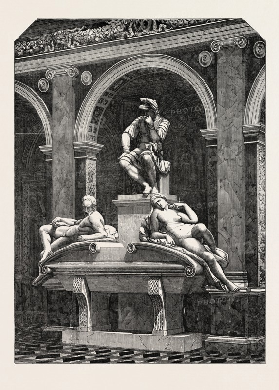 THE MONUMENT OF LORENZO DE MEDICI, BY MICHAEL ANGELO, IN THE ITALIAN COURT, AT THE CRYSTAL PALACE, 1854