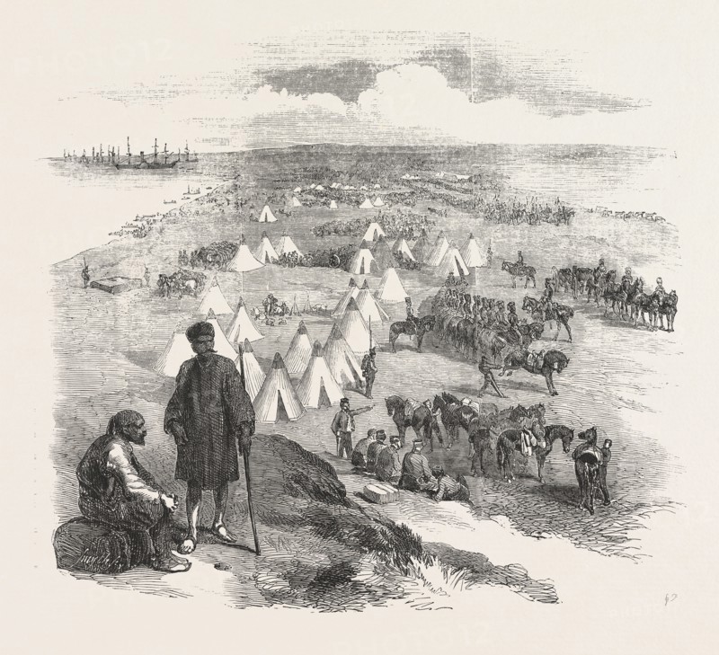 THE CRIMEAN WAR: THE BATTLE ON THE ALMA: ENGLISH ENCAMPMENT ON THE COAST NEAR TOULA, IN THE CRIMEA, 1854