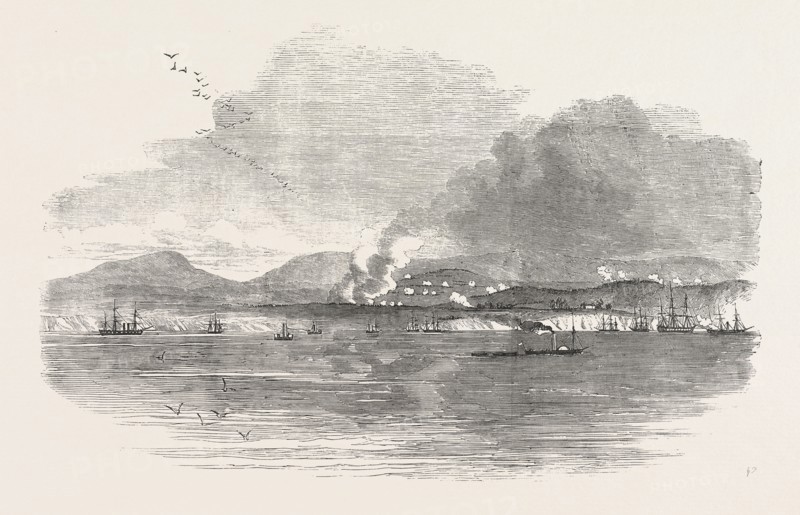 THE CRIMEAN WAR: THE BATTLE OF THE ALMA: SKETCHED FROM THE DECK OF THE STAR OF THE SOUTH, 1854