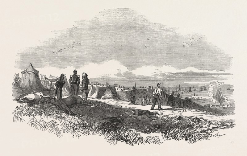 THE CRIMEAN WAR: SCENE IN THE FRENCH CAMP, SKETCHED ON THE DAY AFTER THE BATTLE OF THE ALMA, 1854