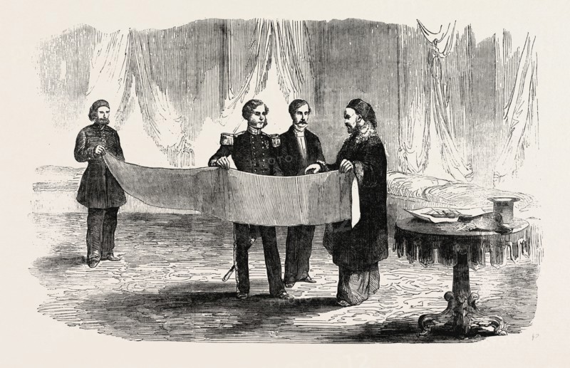 THE CRIMEAN WAR: LIEUTENANT MONTAGU O'REILLY EXPLAINING HIS SKETCH OF SEBASTOPOL TO THE SULTAN, 1854