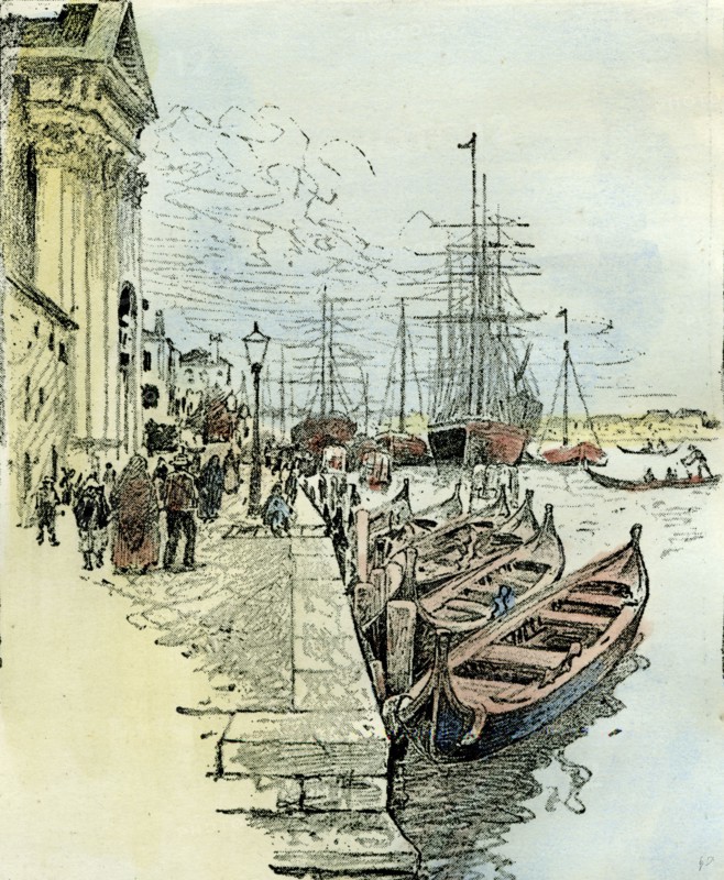 Venice, 1892, A ferry by Barca across the Giudecca, Italy