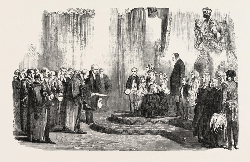 HER MAJESTY'S VISIT TO HULL AND GRIMSBY: PRESENTATION OF ADDRESSES TO HER MAJESTY, AT THE STATION HOTEL, HULL, 1854