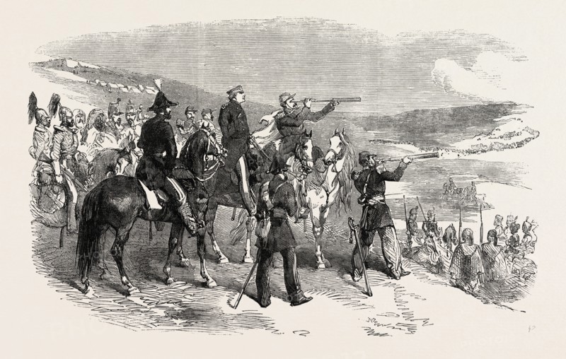 THE CRIMEAN WAR: LORD RAGLAN AND GENERAL CANRORERT VISITING THE FRENCH OUTPOSTS OPPOSITE SEBASTOPOL, 1854