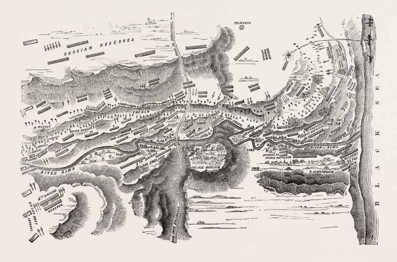 THE CRIMEAN WAR: PLAN OF THE BATTLE OF THE ALMA, 1854
