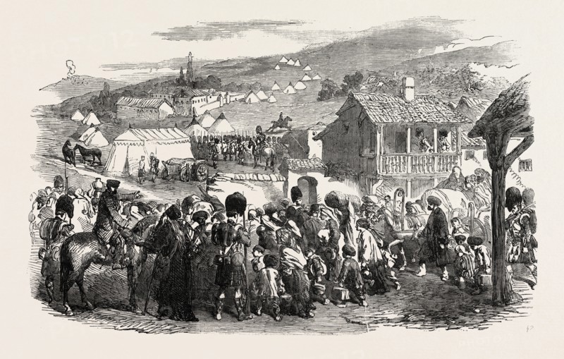THE CRIMEAN WAR: THE INHABITANTS LEAVING BALACLAVA, BY ORDER OF LORD RAGLAN, 1854