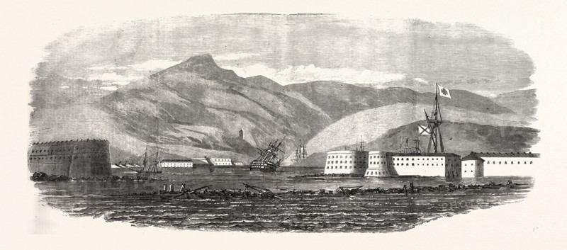 THE CRIMEAN WAR: THE SUNKEN SHIPS AT THE MOUTH OF THE HARBOUR OF SEBASTOPOL, 1854