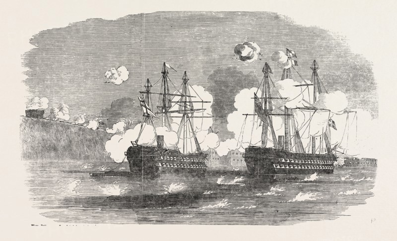 THE CRIMEAN WAR: THE AGAMEMNON AND SANSPAREIL ATTACKING SEBASTOPOL, 1854