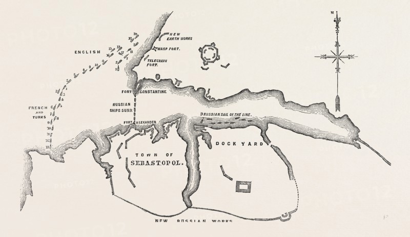 THE CRIMEAN WAR: PLAN OF THE ATTACK OF THE ALLIED FLEETS ON THE FORTS OF SEBASTOPOL, AT 1.30 P.M., OCTOBER 17, 1854