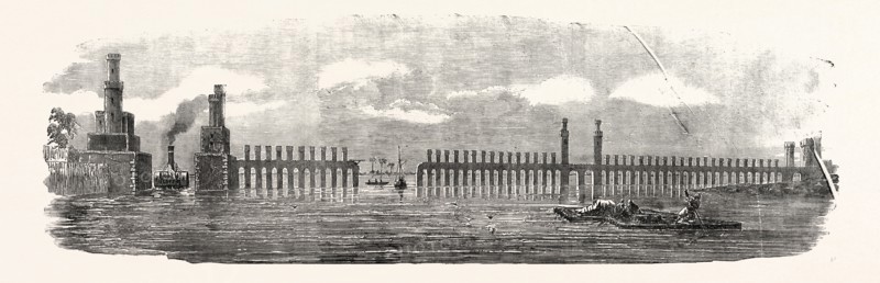 THE BARRAGE OF THE NILE, 1854. Some eighteen miles below Cairo, on the Western, or Rosetta, branch of the Nile, are the works of The Barrage
