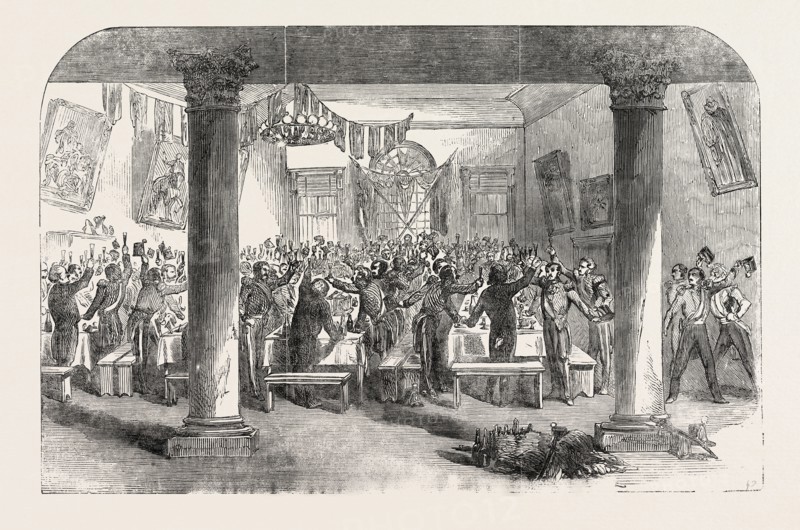 THE CRIMEAN WAR: DEJEUNER TO THE 89TH REGIMENT, IN THE TOWN-HALL, AT WATERFORD, PREVIOUS TO THEIR DEPARTURE FOR THE CRIMEA, 1854