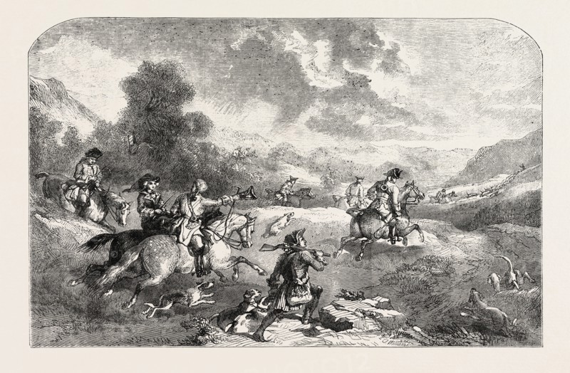 STAG-HUNTING IN THE REIGN OF GEORGE II., FROM A PAINTING BY FREDERICK TAYLER