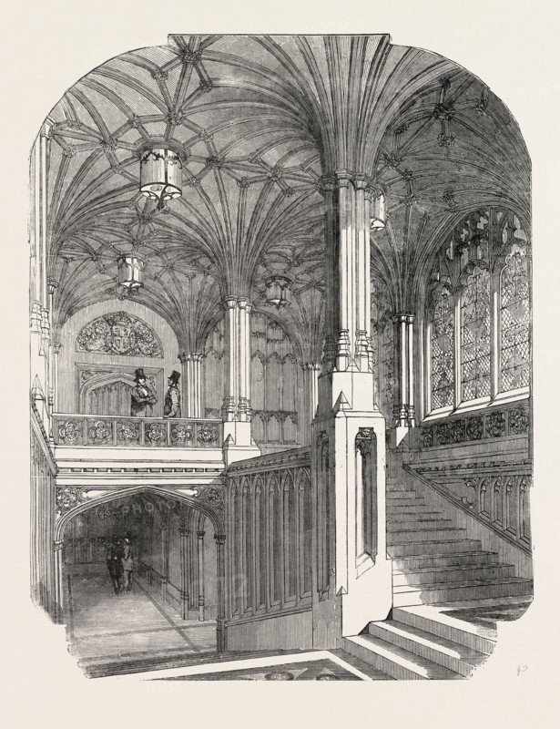 THE NEW HOUSES OF PARLIAMENT: MEMBER'S STAIRCASE, HOUSE OF COMMONS, 1854, UK