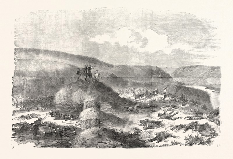 THE CRIMEAN WAR: SANDBAG BATTERY DEFENDED BY THE GUARDS, ON THE MORNING AFTER THE BATTLE OF INKERMAN, 1854