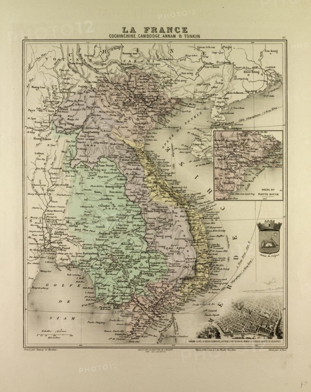 MAP OF VIETNAM, CAMBODIA, THAILAND, LAOS, 1896