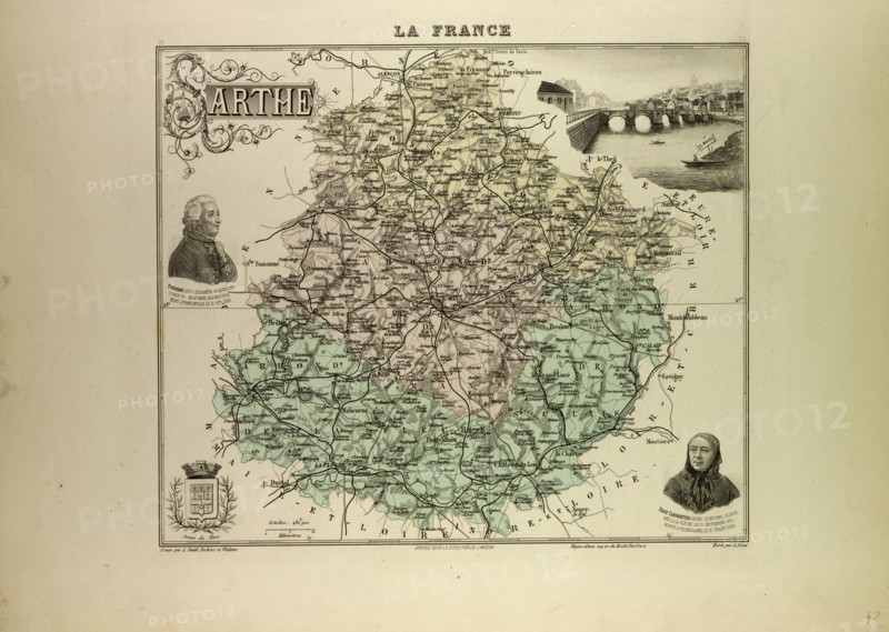 MAP OF SARTHE, 1896, FRANCE
