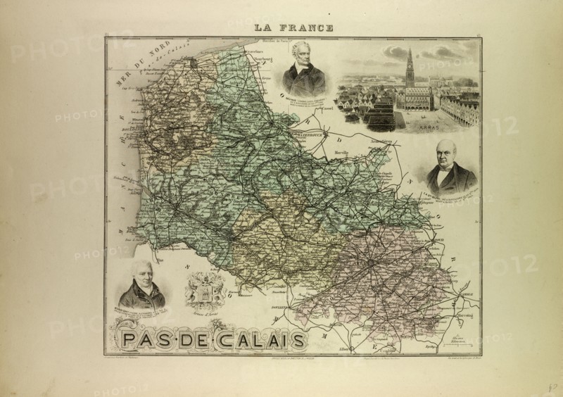 MAP OF PAS DE CALAIS, 1896, FRANCE