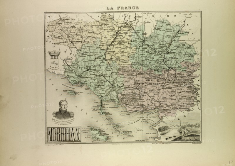 MAP OF MORBIHAN, 1896, FRANCE