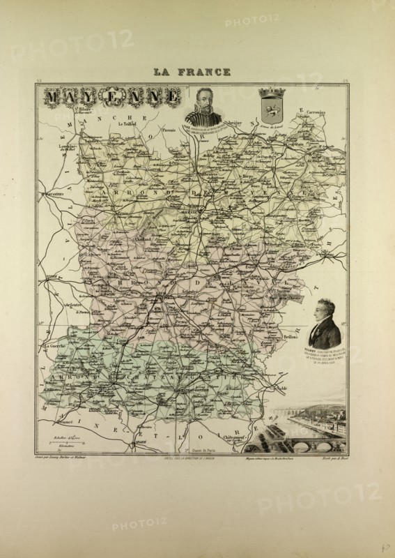 MAP OF MAYENNE, 1896, FRANCE