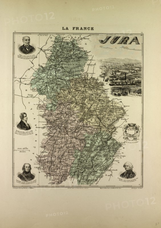 MAP OF JURA, 1896, FRANCE