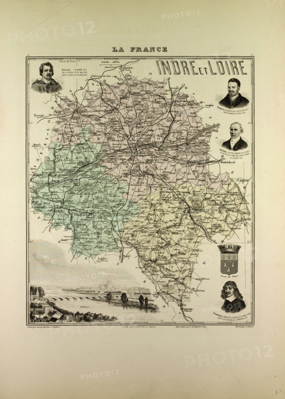 MAP OF INDRE AND LOIRE, 1896, FRANCE