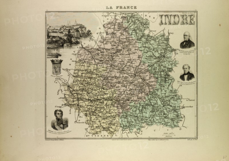 MAP OF INDRE, 1896, FRANCE