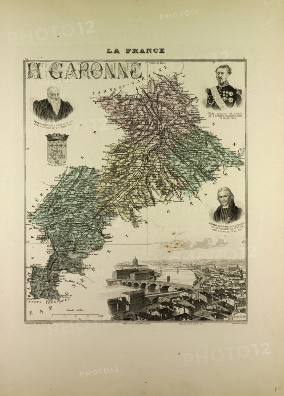 MAP OF HAUTE GARONNE, 1896, FRANCE