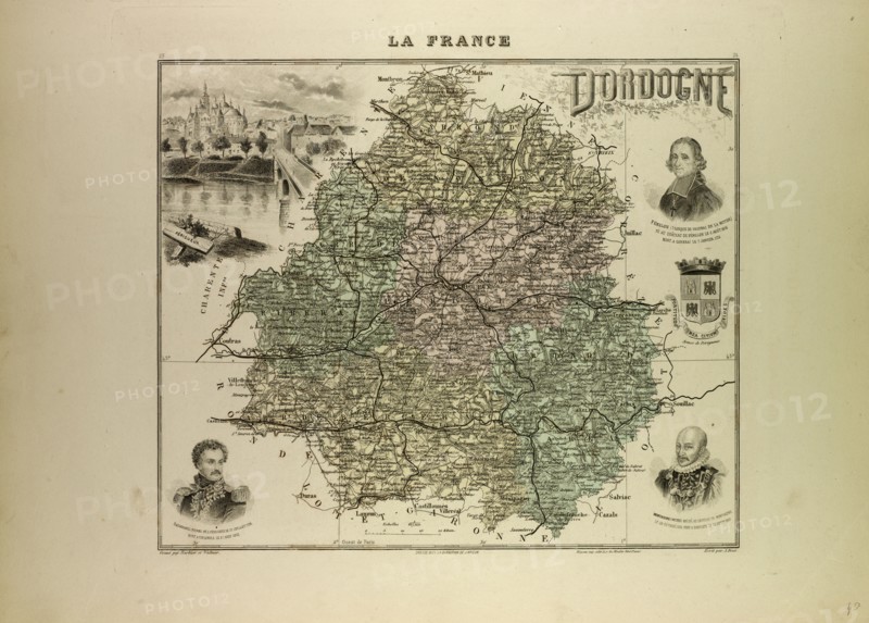 MAP OF DORDOGNE, 1896, FRANCE