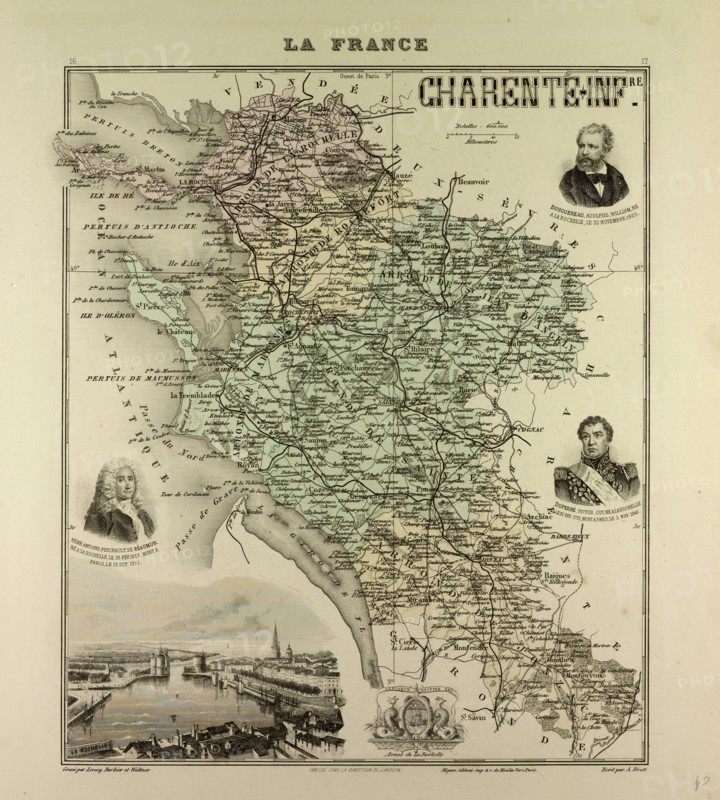 MAP OF CHARENTE-INFERIEURE, 1896, FRANCE