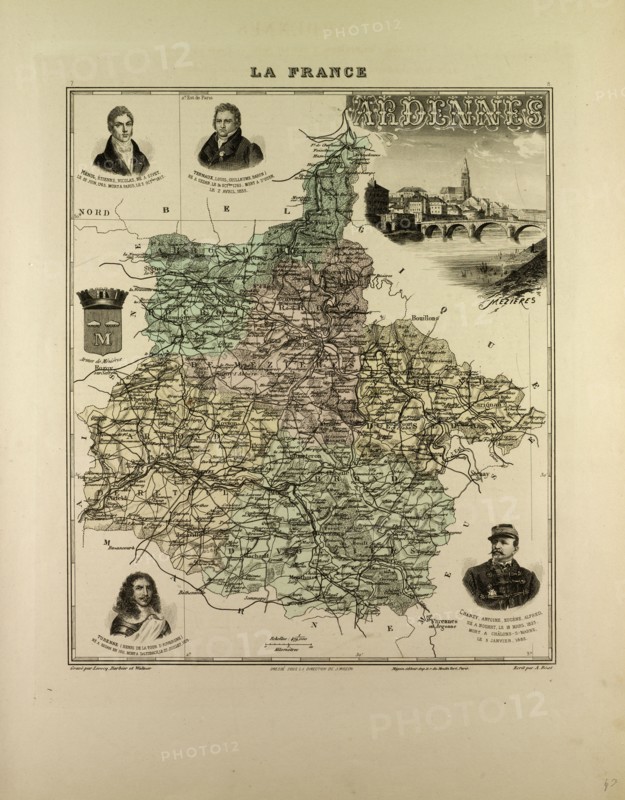 MAP OF ARDENNES, 1896, FRANCE