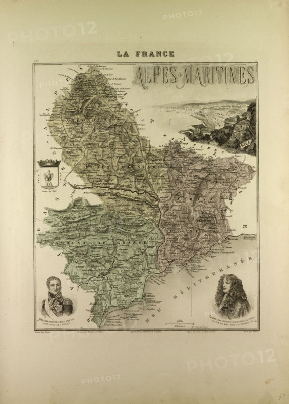 MAP OF ALPES MARITIMES, 1896, FRANCE