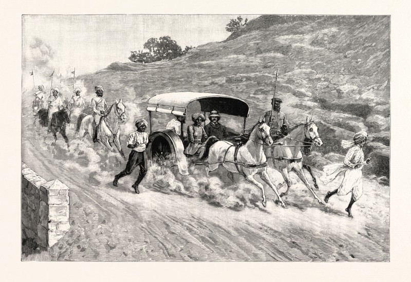 THE TOUR OF THE CZAREVITCH IN INDIA: HIS IMPERIAL HIGHNESS TRAVELLING IN A TONGA AT HYDERABAD