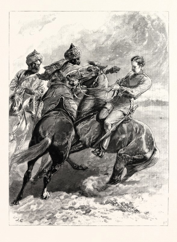 THE CAVALRY MANOEUVRES AT ATTOCK, INDIA-NATIVE CAVALRY STOPPING A SCOUT