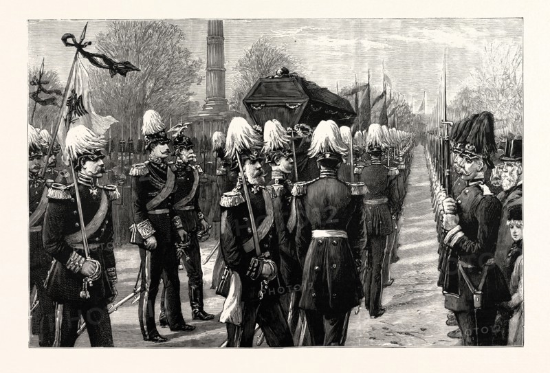 THE FUNERAL OF THE LATE COUNT MOLTKE: THE PROCESSION ON ITS WAY TO THE LEHRTER RAILWAY STATION, BERLIN, GERMANY
