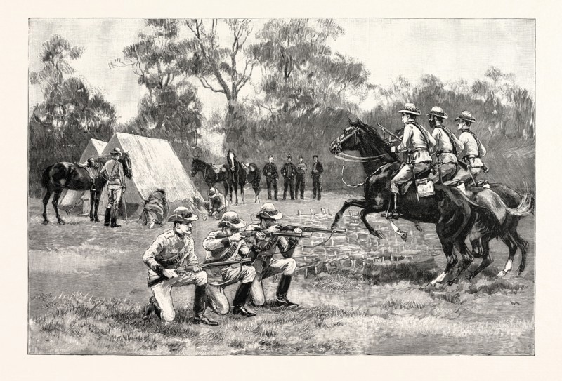 THE ROYAL MILITARY TOURNAMENT: THE VICTORIAN RIFLES PRACTISING AT WINDSOR, UK