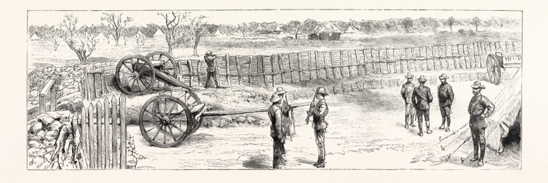 THE FIGHTING BETWEEN PORTUGUESE AND BRITISH SOUTH AFRICA CO.'S TROOPS IN SOUTH AFRICA, INCIDENTS DURING THE COMPANY'S EXPEDITION TO MASHONALAND: THE INTERIOR OF THE MATLAPUTLA FORT, MACLOUTSIE RIVER, BECHUANALAND