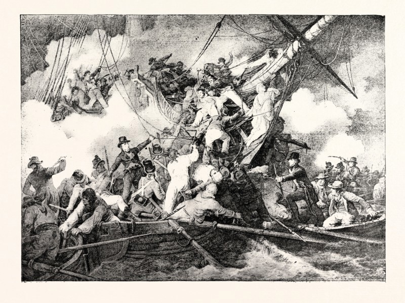 CUTTING OUT THE FRENCH CORVETTE FROM THE BAY OF CAMARET, UNDERNEATH THE FORTS AND BATTERIES BY A DETACHMENT OF BRITISH BOATS BELONGING TO THE SQUADRON COMMANDED BY THE HON. W. CORNWALLIS