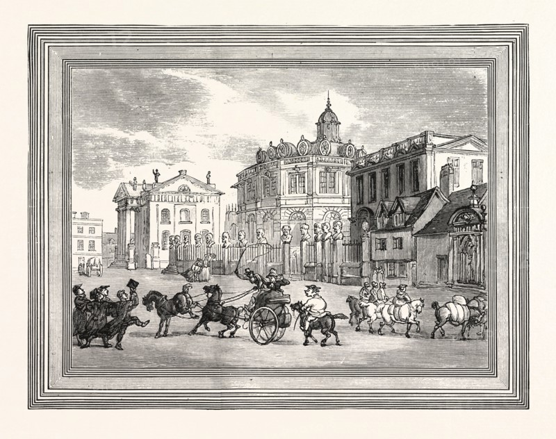 VIEW OF THE SHELDONIAN THEATRE, PRINTING HOUSE, ETC., AT OXFORD, BROAD STREET, UK