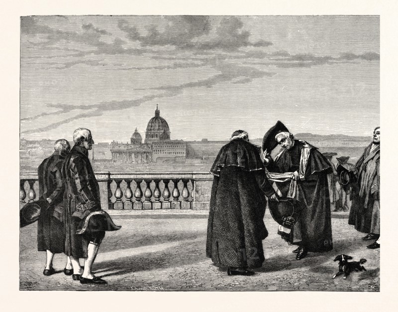 ON THE PINCIAN, WITH ST. PETER'S IN THE DISTANCE. (After a Painting by Ferdinand Heilbuth.) Rome, Italy