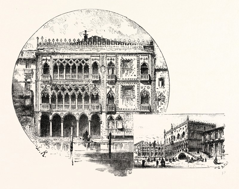 CA' D'ORO PALACE ON THE GRAND CANAL (LEFT), PALACE OF THE DOGES (RIGHT), VENICE