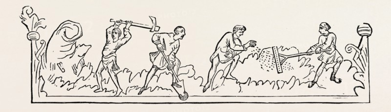 MARCH was dedicated by the English to the goddess Rhoeda, and hence called "Rhede-monath." It was called also "Illyd-monath," or the stormy-month. In the woodcut they are digging, hoeing, and sowing with much ardour. After the introduction of Christianity, March was held in great reverence, as the month in which Lent began.