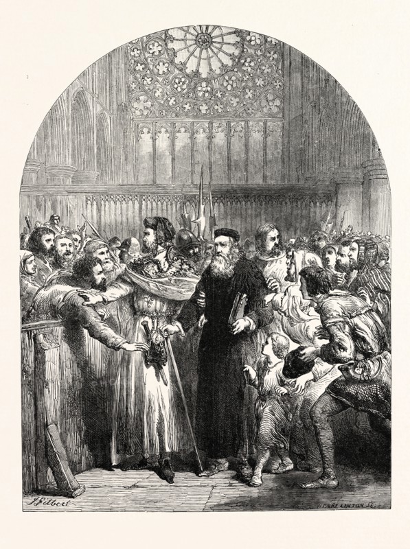 JOHN WYCLIFFE APPEARING IN ST. PAUL'S CATHEDRAL TO ANSWER THE CHARGE OF HERESY