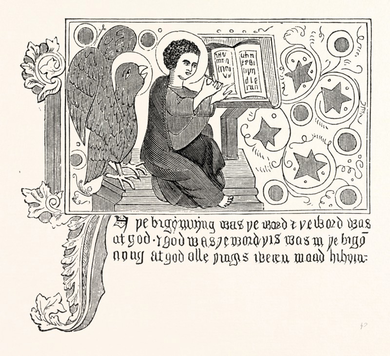 FACSIMILE OF PART OF THE FIRST CHAPTER OF ST. JOHN'S GOSPEL IN WYCLIFFE'S BIBLE