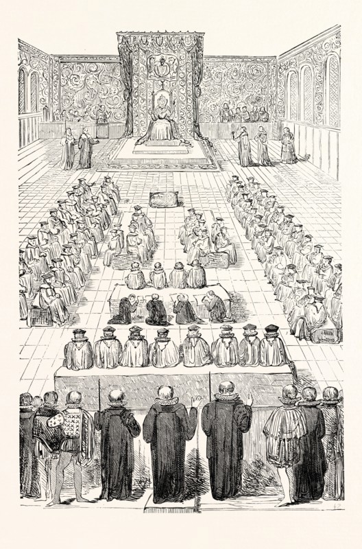 QUEEN ELIZABETH'S PARLIAMENT. (From an Engraving of the Period.)