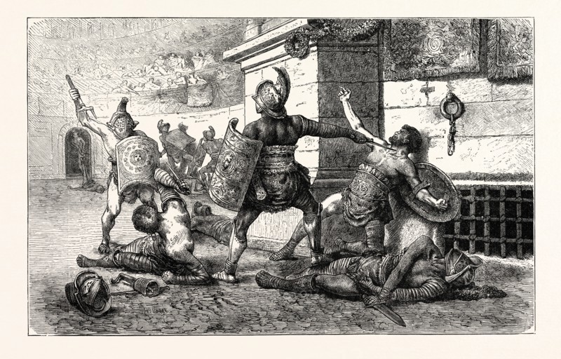 VANQUISHED GLADIATOR IN THE ARENA APPEALING TO THE PEOPLE FOR HIS LIFE