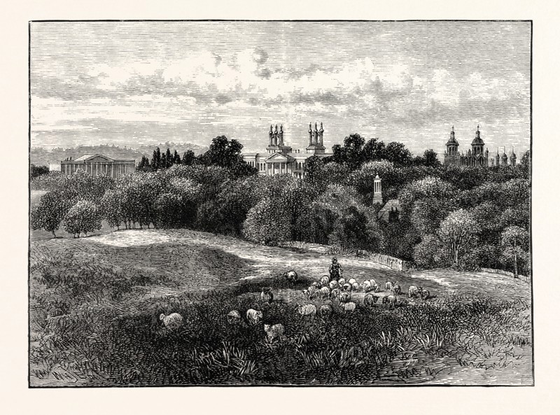 EDINBURGH: WATSON'S, ORPHANS', AND STEWART'S HOSPITALS, FROM DRUMSHEUGH GROUNDS, 1859