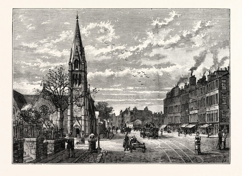 EDINBURGH: PILRIG FREE CHURCH AND LEITH WALK, LOOKING NORTH.