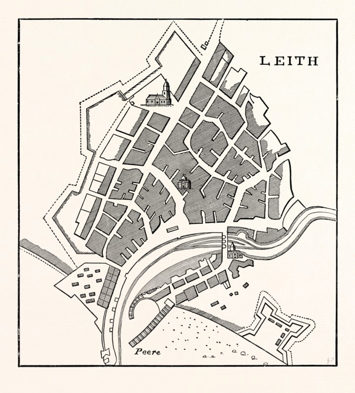 EDINBURGH: PLAN OF LEITH, SHOWING THE EASTERN FORTIFICATIONS. (Facsimile after Greenville Collins' "Great Britain's Coasting Pilot," London, 1693.)
